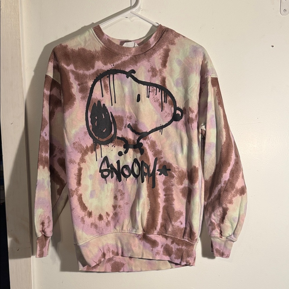 H&M Pink & Cream Snoopy Tie-Dye Sweatshirt